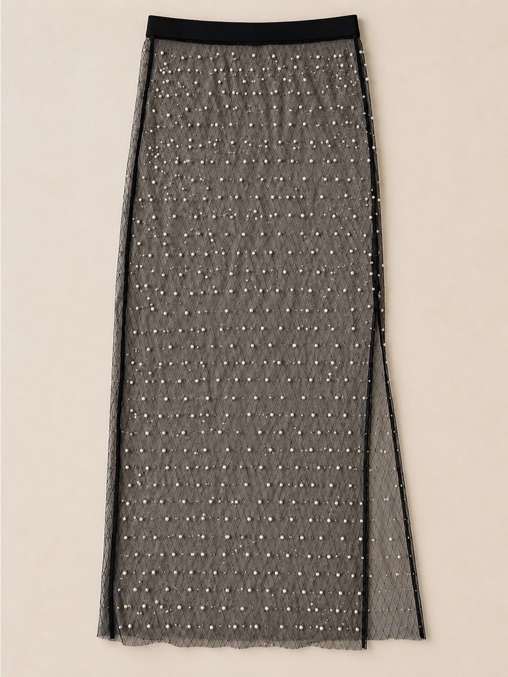 Haute Monde Pearl Embellished Sheer Overlay Layering Mesh Maxi Skirt Black Y2K L - Picture 4 of 16